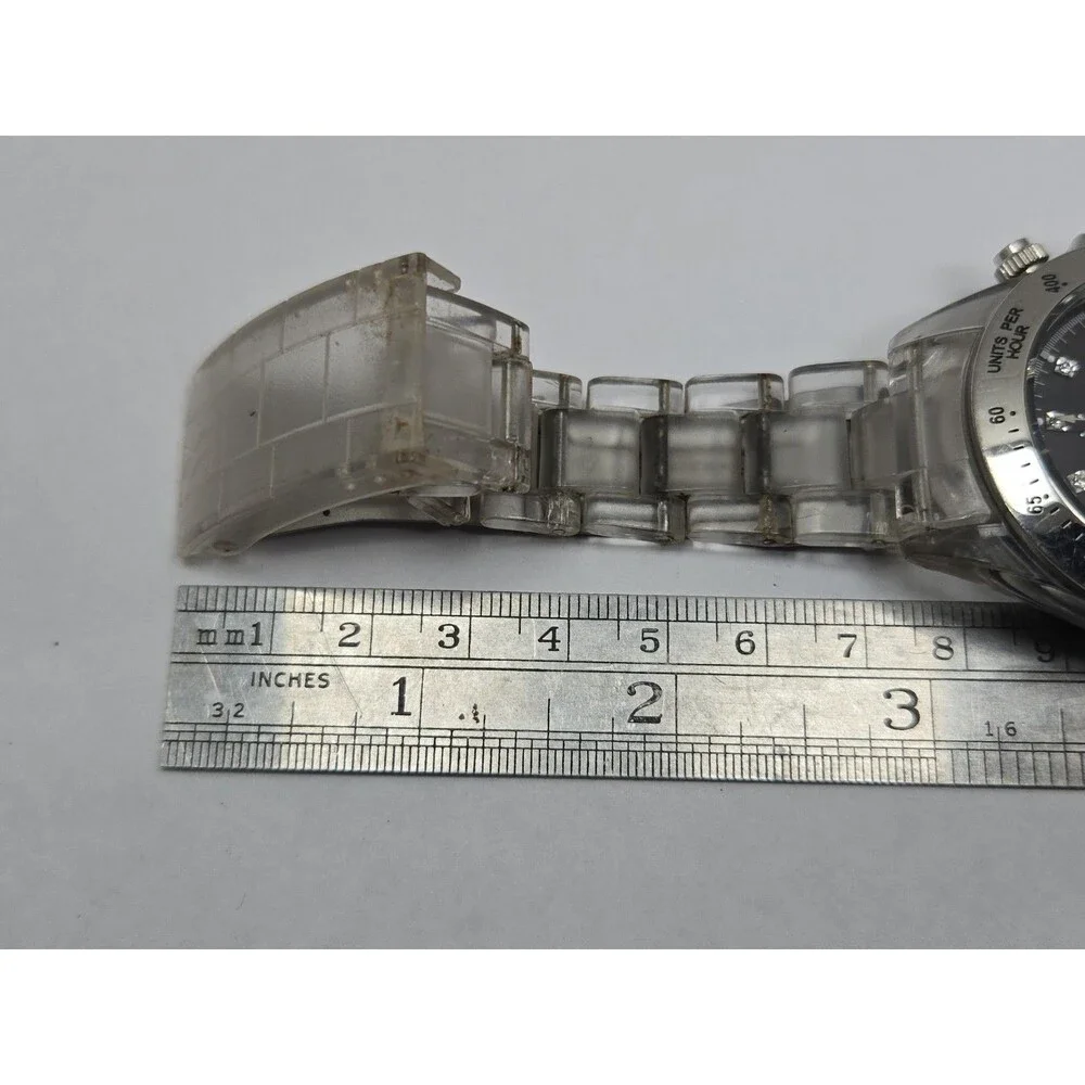 ToyWatch Unisex Black Mother Of Pearl Chronograph Clear Watch New Battery
